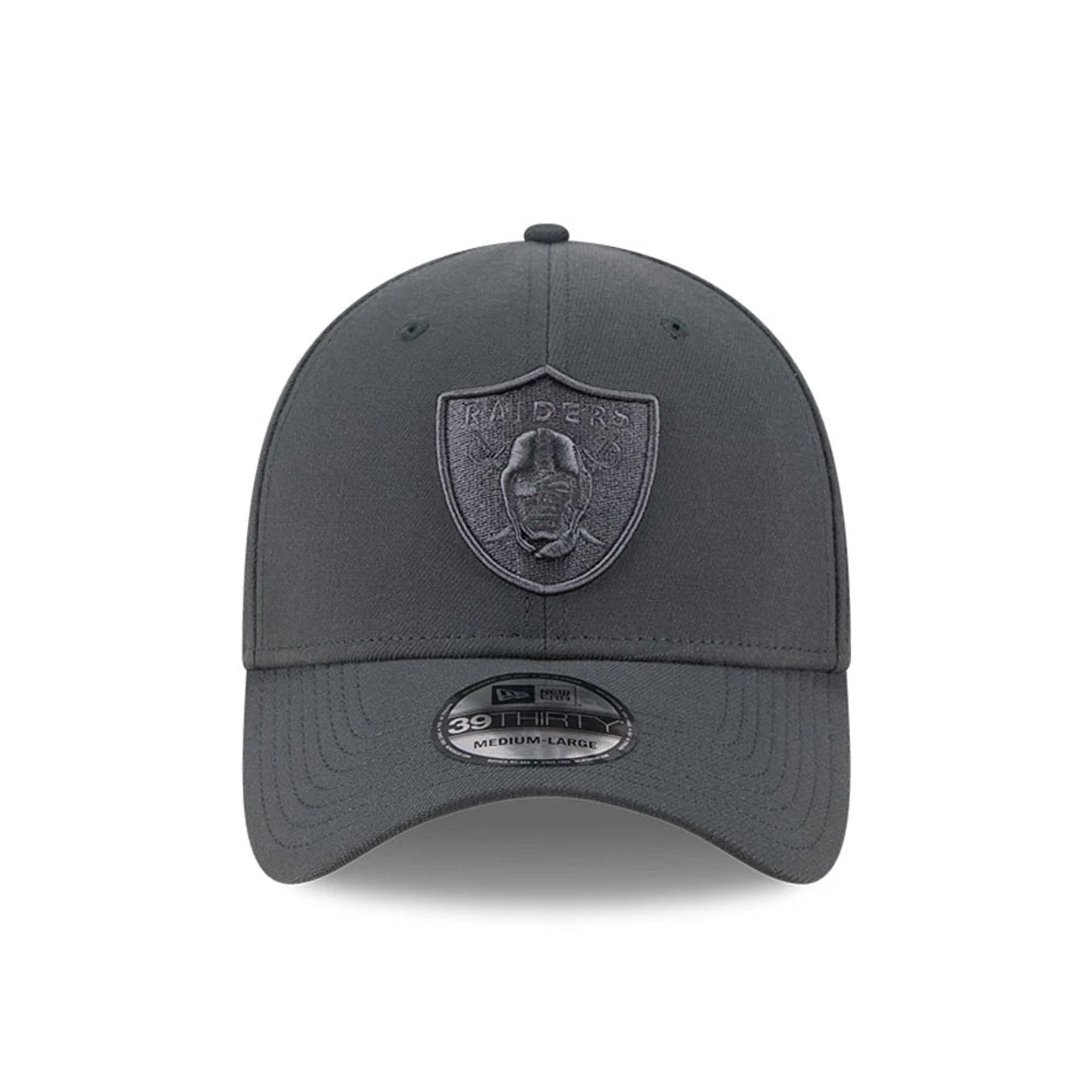 Pictured is this NFL Steel Las Vegas Raiders 39THIRTY Stretch Fit cap in charcoal. 2