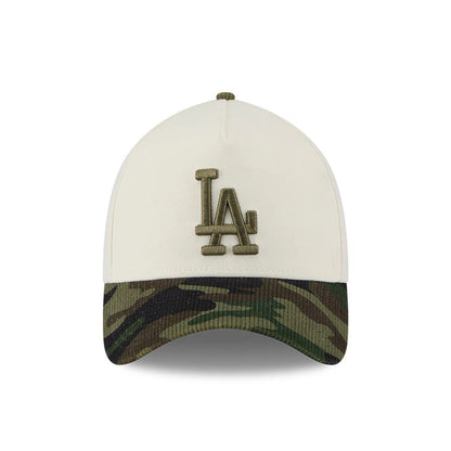 Pictured is this MLB Camo Visor LA Dodgers 39THIRTY A-Frame Stretch Fit cap in Cream. 3