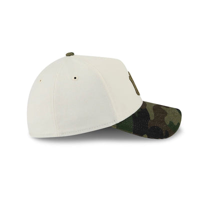 Pictured is this MLB Camo Visor New York Yankees 39THIRTY A-Frame Stretch Fit cap in Cream. 6