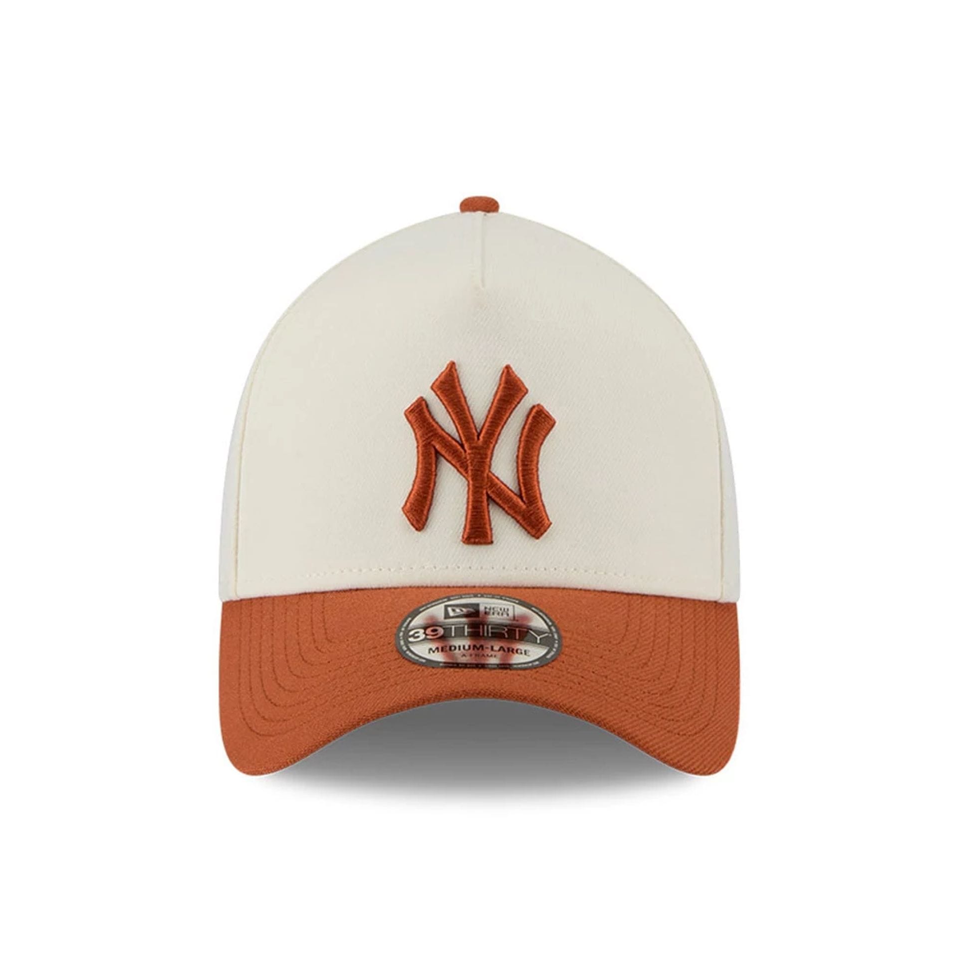 Pictured is this MLB Chrome New York Yankees 39THIRTY A-Frame Stretch Fit cap in burnt orange. 4