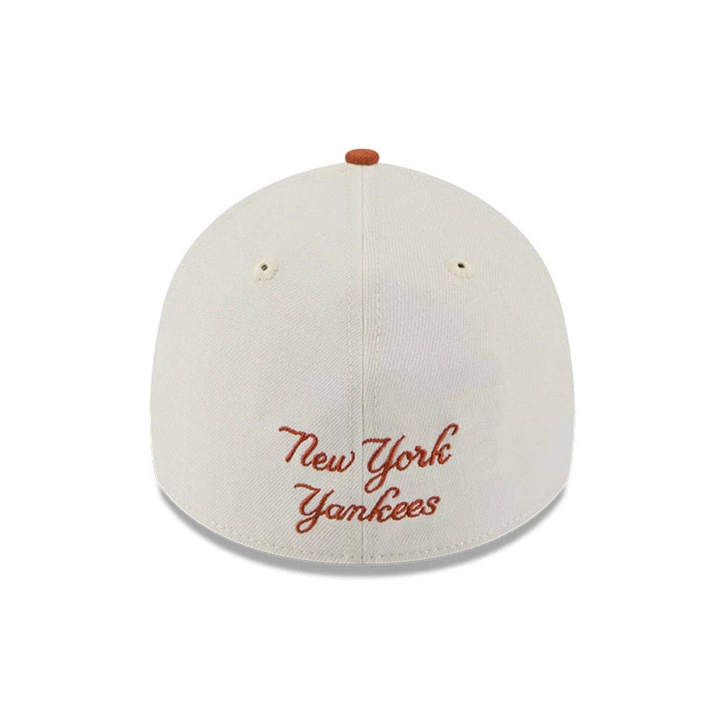Pictured is this MLB Chrome New York Yankees 39THIRTY A-Frame Stretch Fit cap in burnt orange. 3