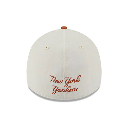Pictured is this MLB Chrome New York Yankees 39THIRTY A-Frame Stretch Fit cap in burnt orange. 3