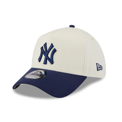 Pictured is this MLB Chrome New York Yankees 39THIRTY A-Frame Stretch Fit cap in cream. 1