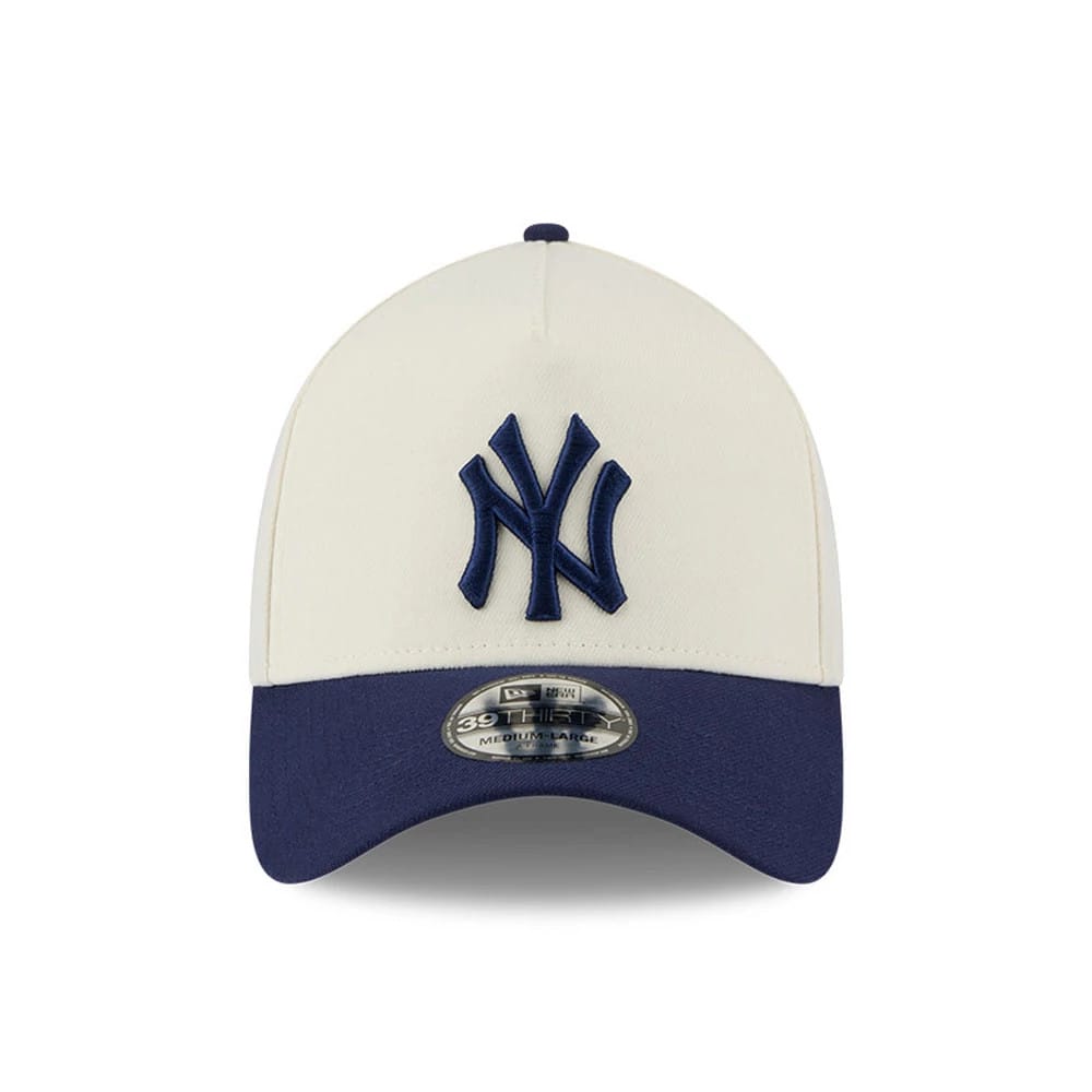 Pictured is this MLB Chrome New York Yankees 39THIRTY A-Frame Stretch Fit cap in cream. 4