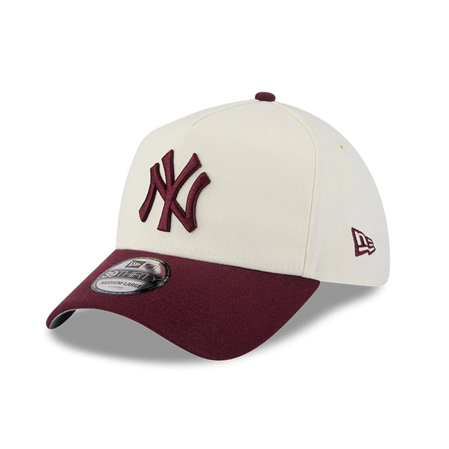 Pictured is this MLB Chrome New York Yankees 39THIRTY A-Frame Stretch Fit cap in Dark Red. 1