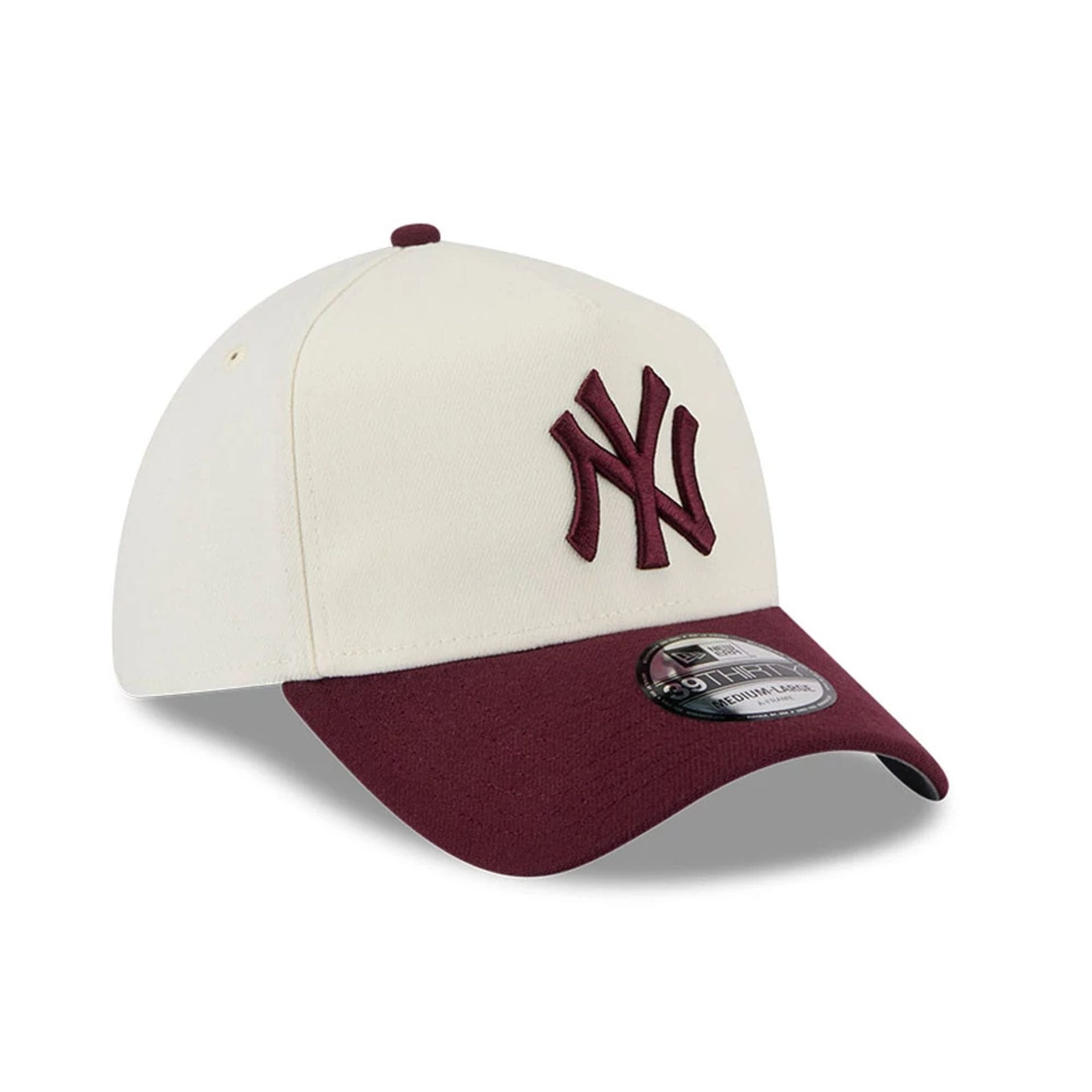 Pictured is this MLB Chrome New York Yankees 39THIRTY A-Frame Stretch Fit cap in Dark Red. 5