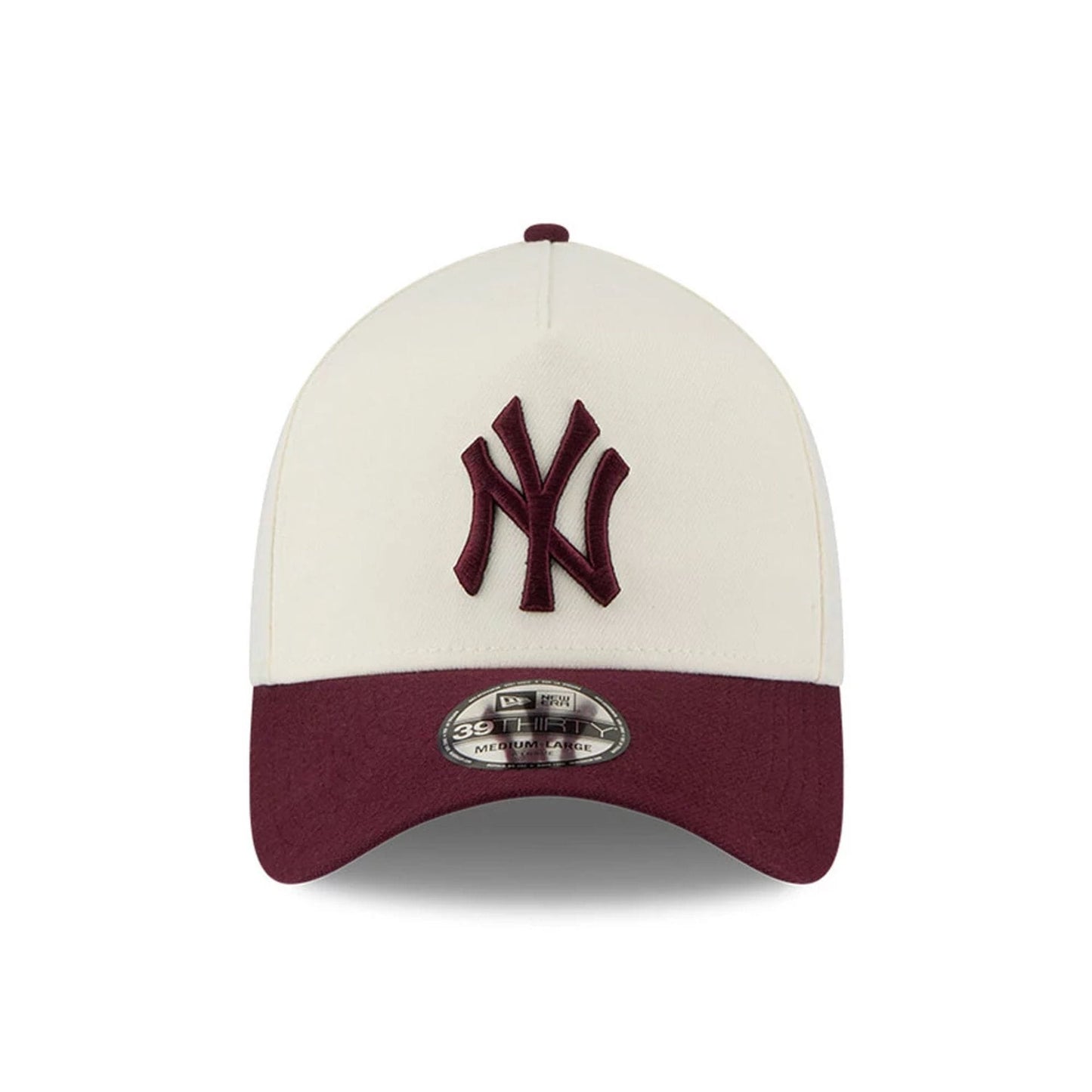 Pictured is this MLB Chrome New York Yankees 39THIRTY A-Frame Stretch Fit cap in Dark Red. 4