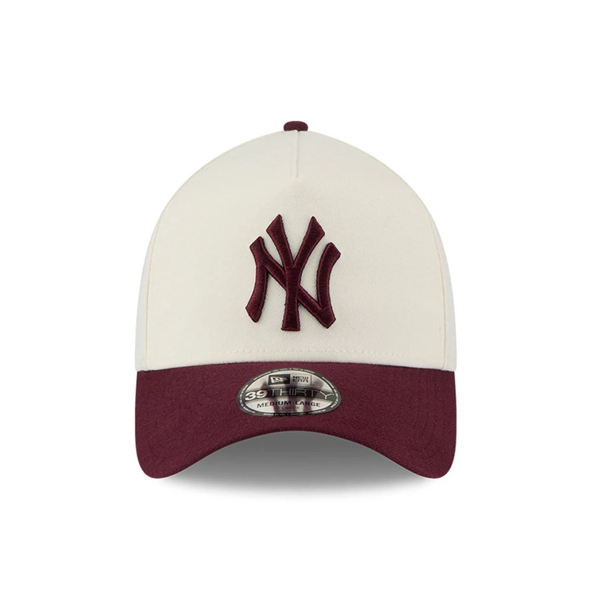 Pictured is this MLB Chrome New York Yankees 39THIRTY A-Frame Stretch Fit cap in Dark Red. 4