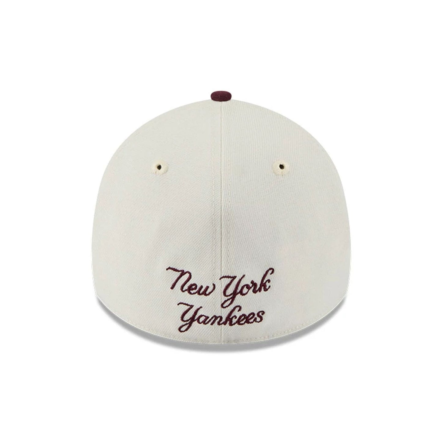 Pictured is this MLB Chrome New York Yankees 39THIRTY A-Frame Stretch Fit cap in Dark Red. 3