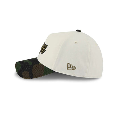 Pictured is this NBA Camo Visor LA Lakers 39THIRTY A-Frame Stretch Fit cap in Cream. 5