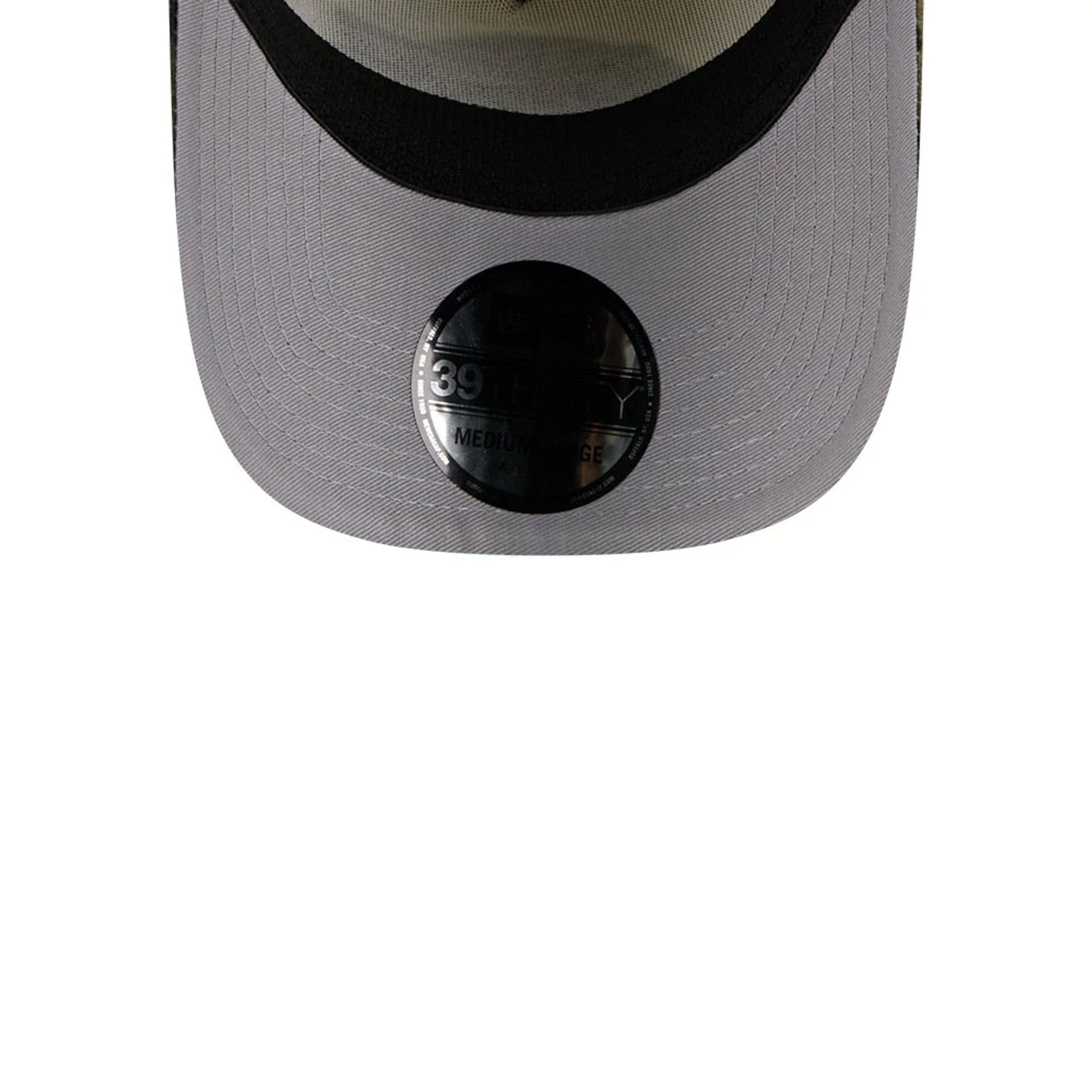 Pictured is this NBA Camo Visor LA Lakers 39THIRTY A-Frame Stretch Fit cap in Cream. 2
