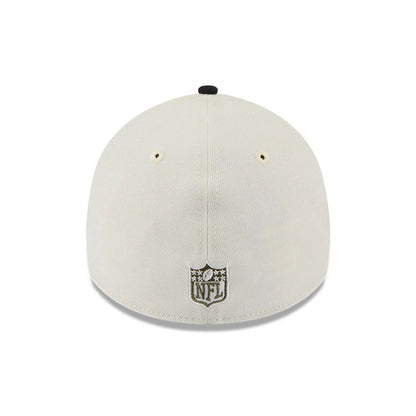 Pictured is this NFL Camo Visor Las Vegas Raiders 39THIRTY A-Frame Stretch Fit cap in white. 7