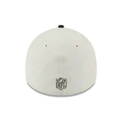 Pictured is this NFL Camo Visor Las Vegas Raiders 39THIRTY A-Frame Stretch Fit cap in white. 7