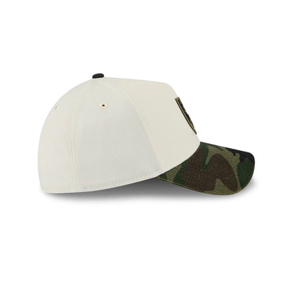 Pictured is this NFL Camo Visor Las Vegas Raiders 39THIRTY A-Frame Stretch Fit cap in white. 6
