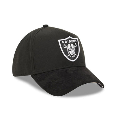 Pictured is this NFL Suede Las Vegas Raiders 39THIRTY A-Frame Stretch Fit cap in Black. 4