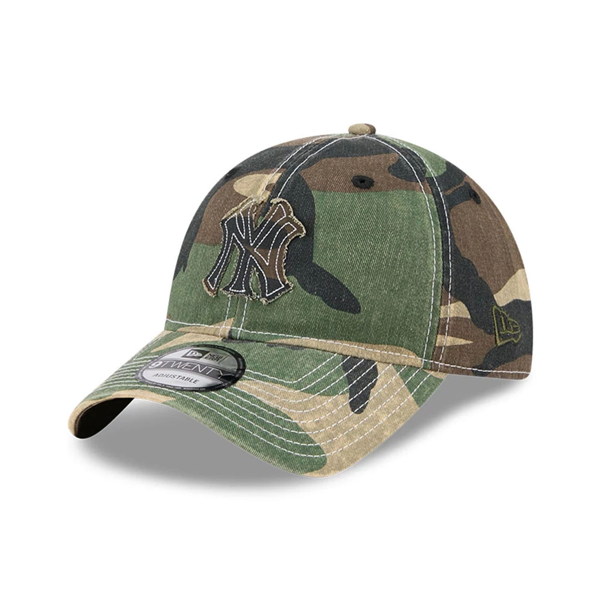 Pictured is this MLB Washed Camo New York Yankees 9TWENTY cap in open green. 1