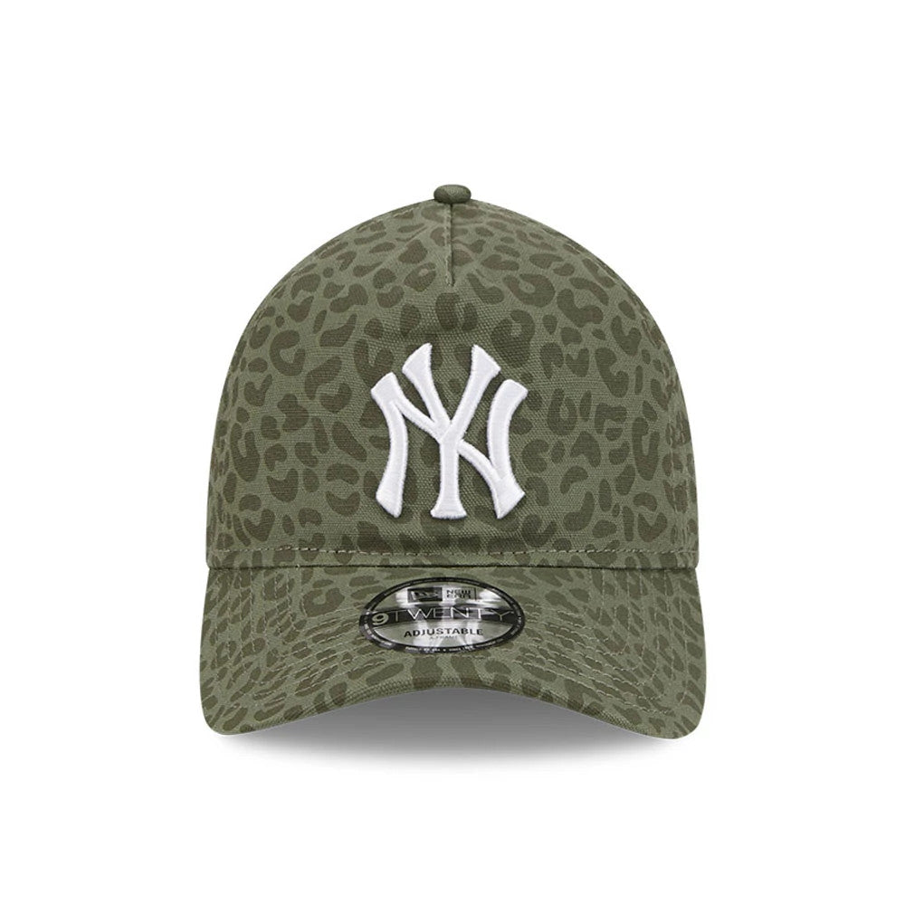 Pictured is this MLB Leopard New York Yankees 9TWENTY A-Frame cap in green. 2