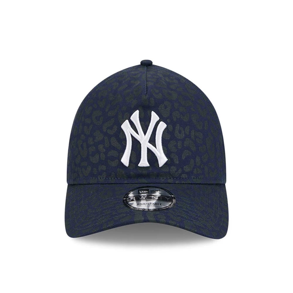 Pictured is this MLB Leopard New York Yankees 9TWENTY A-Frame cap in dark blue. 2