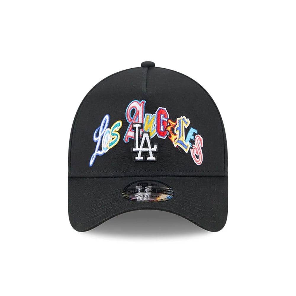 Pictured is this MLB Multi Letter LA Dodgers 9FORTY A-Frame cap in black. 3