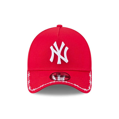 Pictured is this MLB Barb Visor New York Yankees 9FORTY A-Frame cap in red. 3