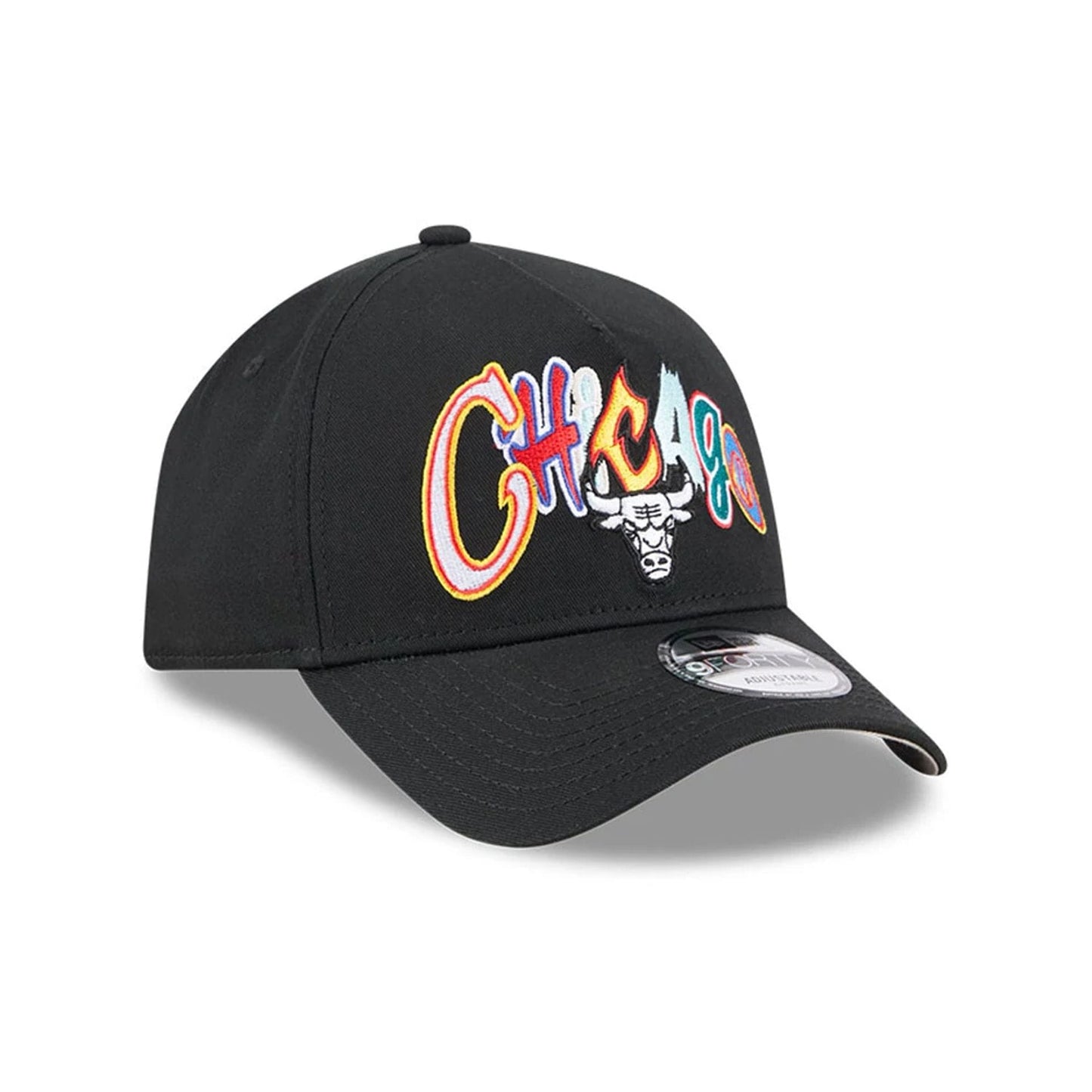 Pictured is this NBA Multi Letter Chicago Bulls 9FORTY A-Frame cap in black. 4