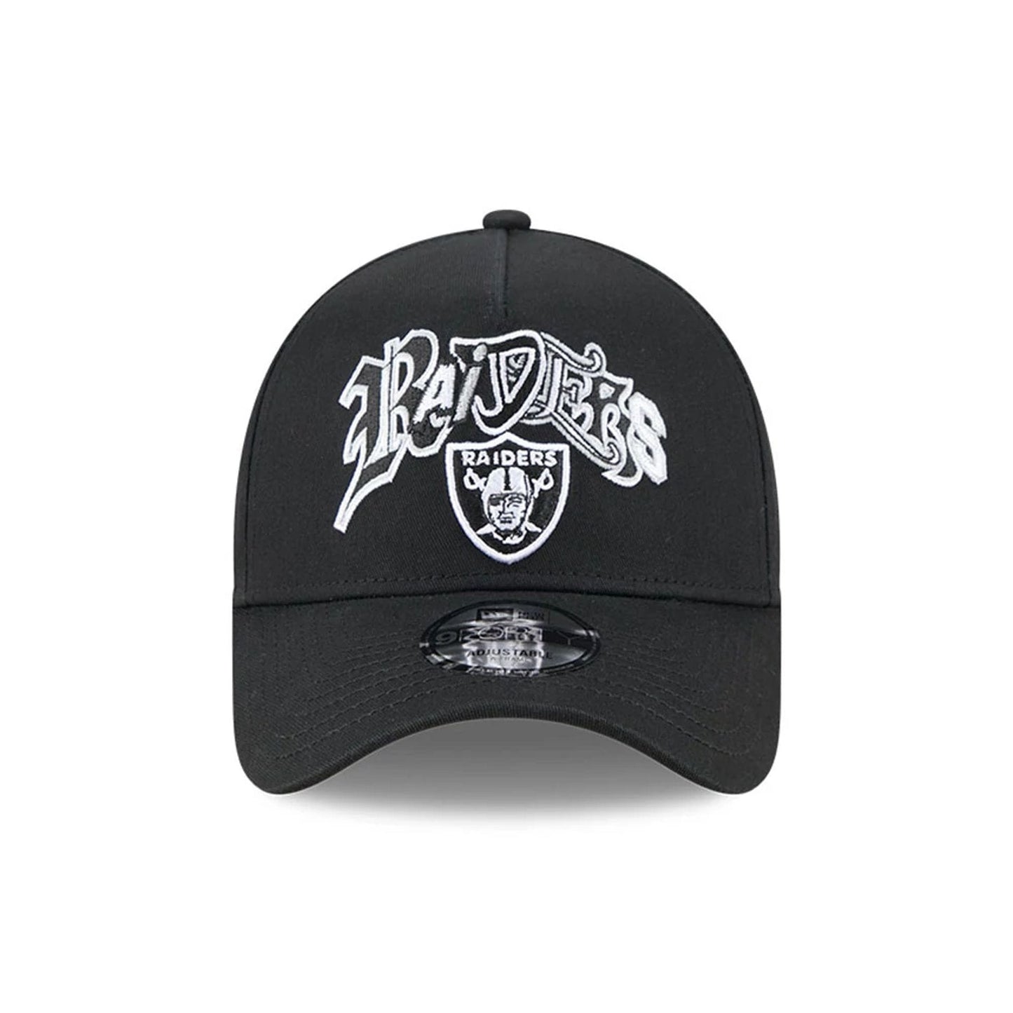 Pictured is this NBA Multi Letter Las Vegas Raiders 9FORTY A-Frame cap in black. 3