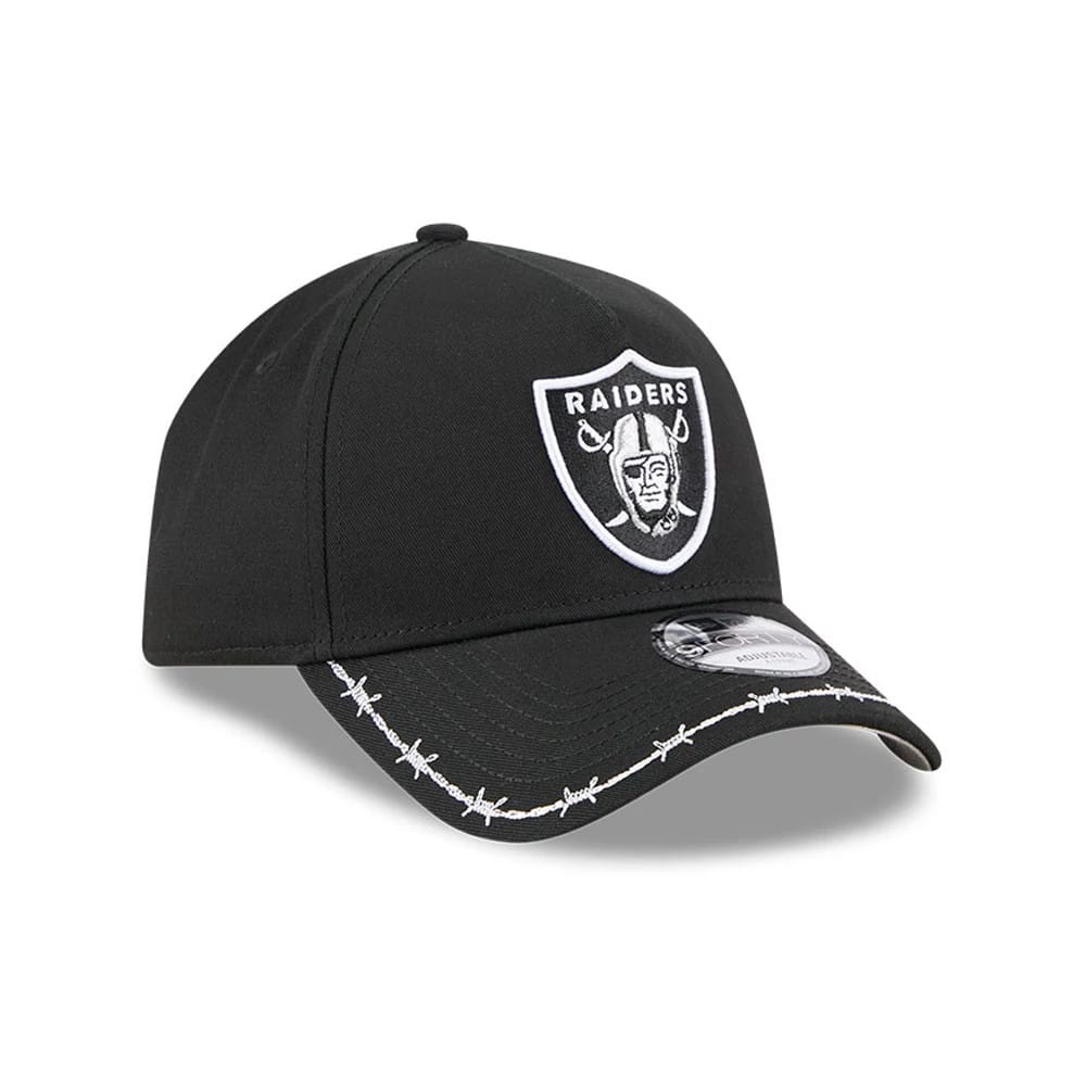 Pictured is this NFL Barb Visor Las Vegas Raiders 9FORTY A-Frame cap in black. 4