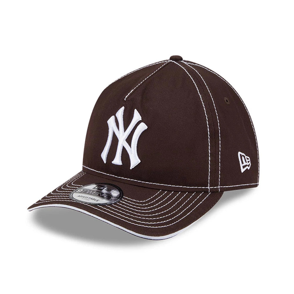 Pictured is this MLB Contrast New York Yankees 9TWENTY A-Frame cap in dark brown. 1