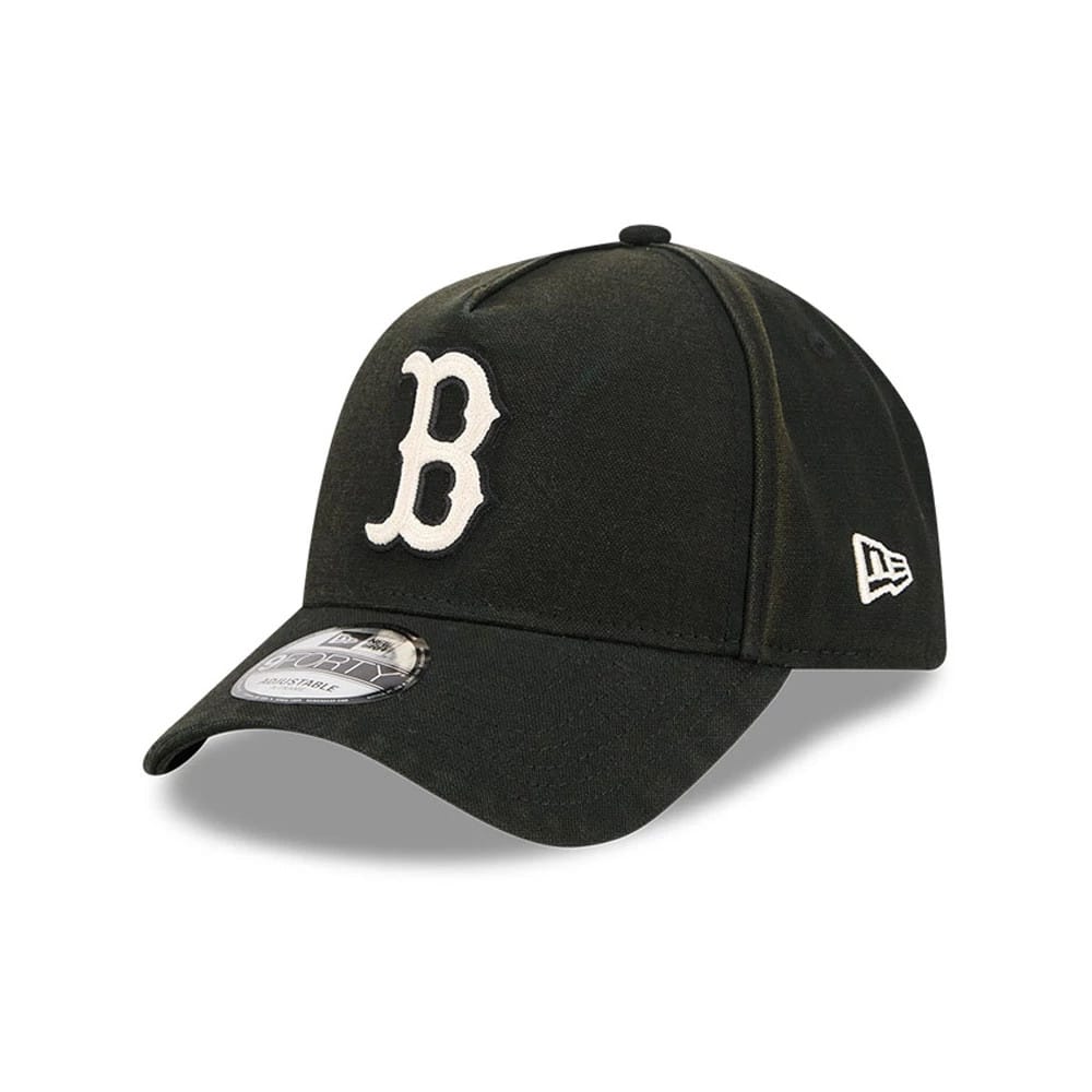 Pictured is this MLB Washed Canvas Boston Red Sox 9FORTY A-Frame cap in black. 1