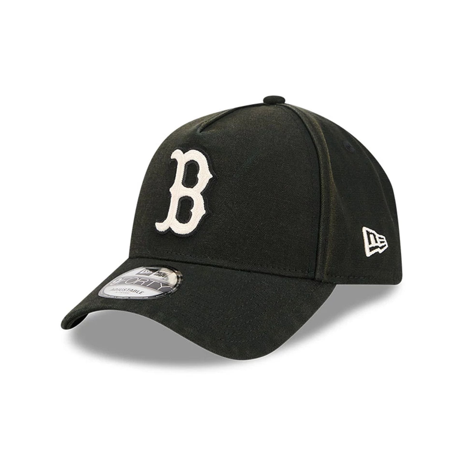 Pictured is this MLB Washed Canvas Boston Red Sox 9FORTY A-Frame cap in black. 1