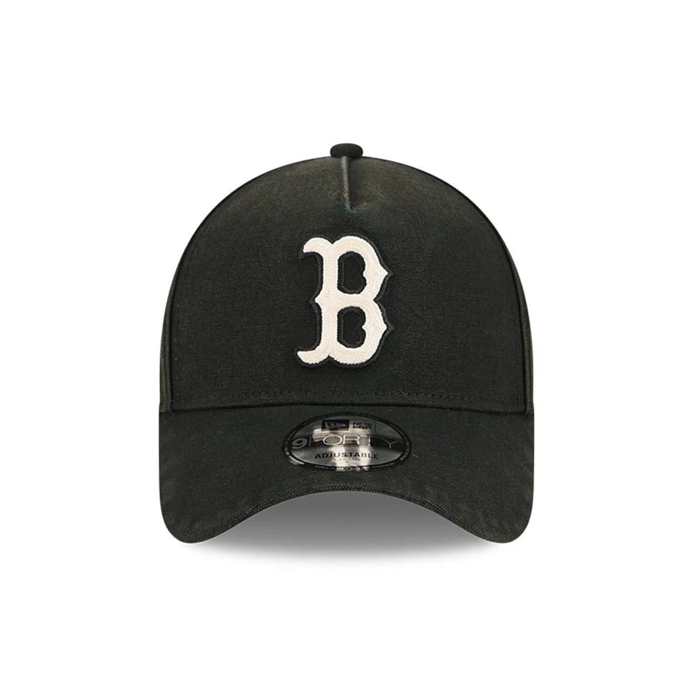 Pictured is this MLB Washed Canvas Boston Red Sox 9FORTY A-Frame cap in black. 2