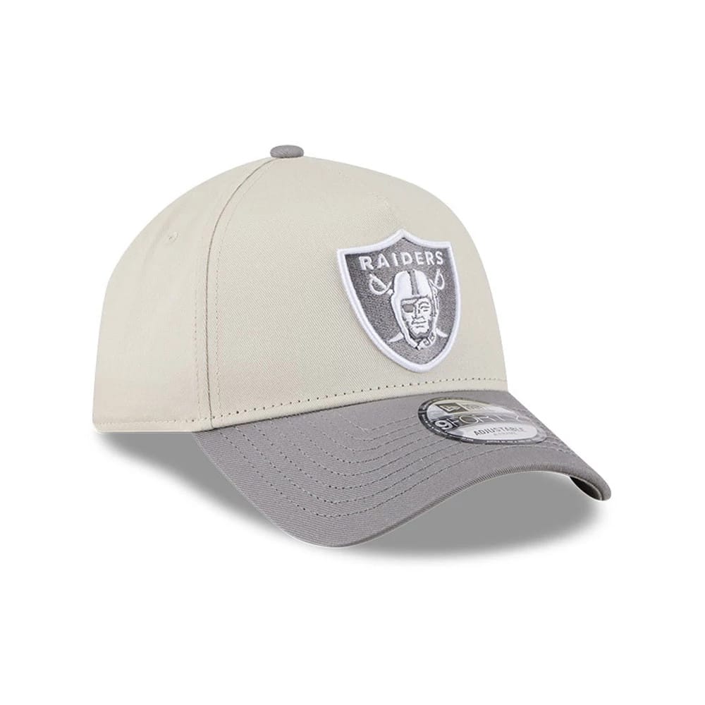Pictured is this NFL Stone Storm Las Vegas Raiders 9FORTY A-Frame cap in light beige. 3