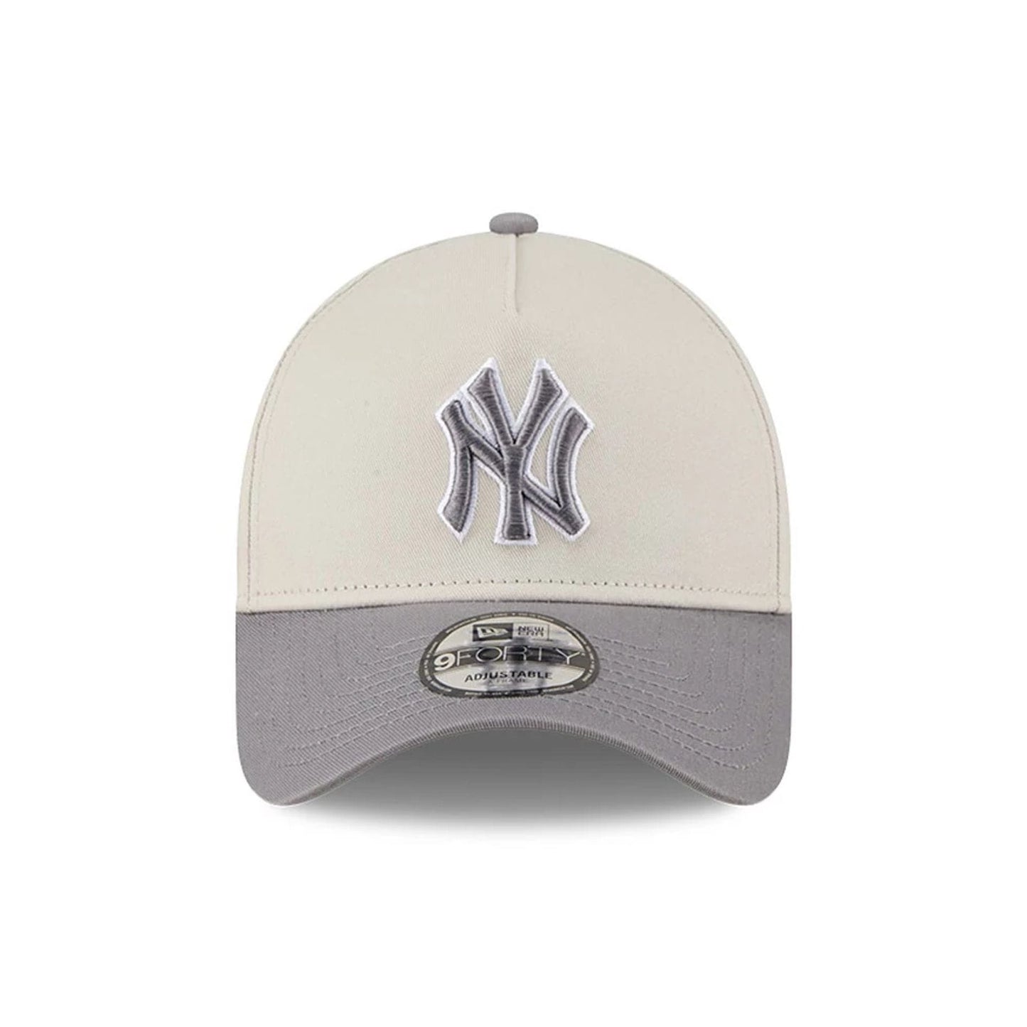 Pictured is this MLB Stone Storm New York Yankees 9FORTY A-Frame cap in light beige. 2