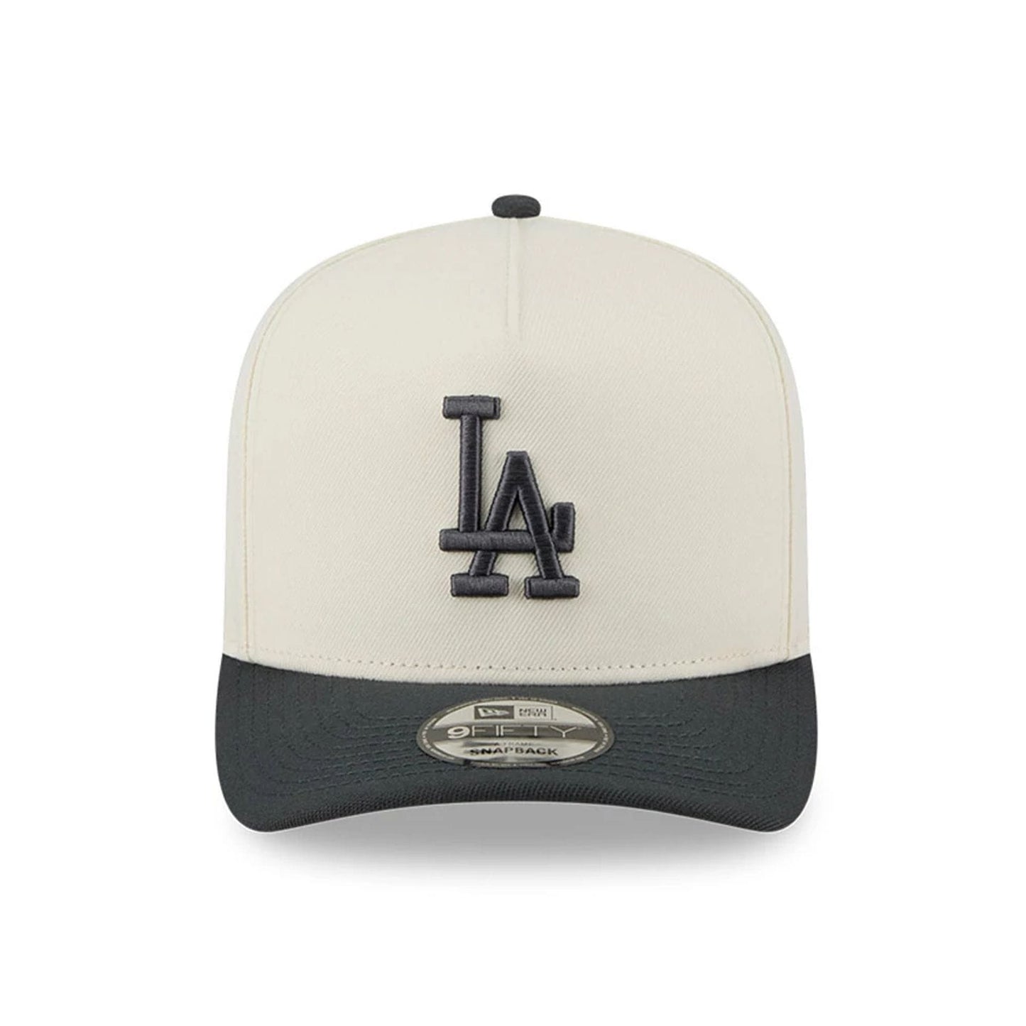 Pictured is this MLB Chrome LA Dodgers 9FIFTY A-Frame Snapback cap in cream. 3