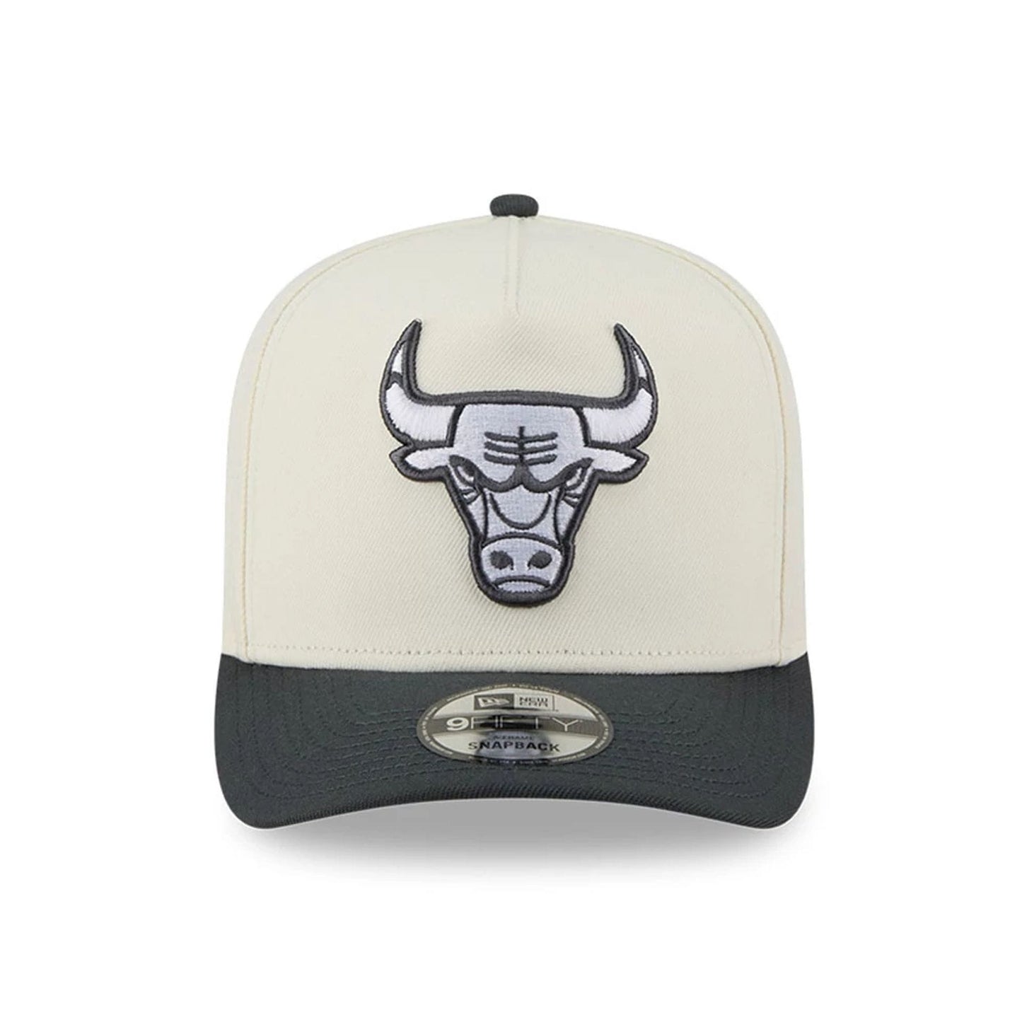 Pictured is this NBA Chrome Chicago Bulls 9FIFTY A-Frame Snapback cap in cream. 3