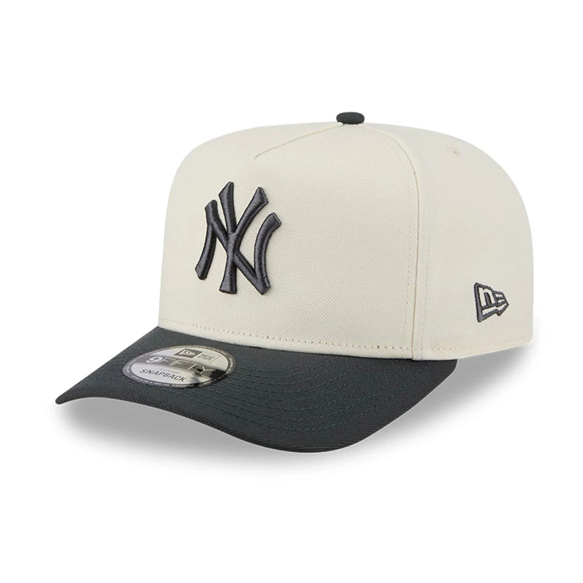 Pictured is this MLB Chrome New York Yankees 9FIFTY A-Frame Snapback cap in Cream. 1