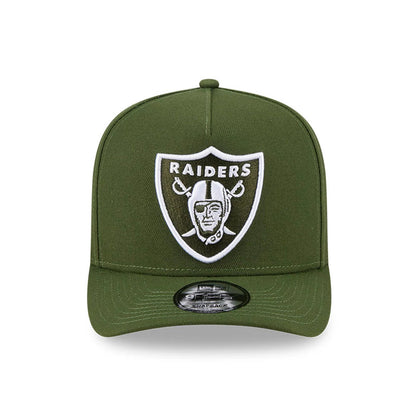 Pictured is this NFL Rifle Green Las Vegas Raiders 9FIFTY A-Frame Snapback cap in dark green. 3