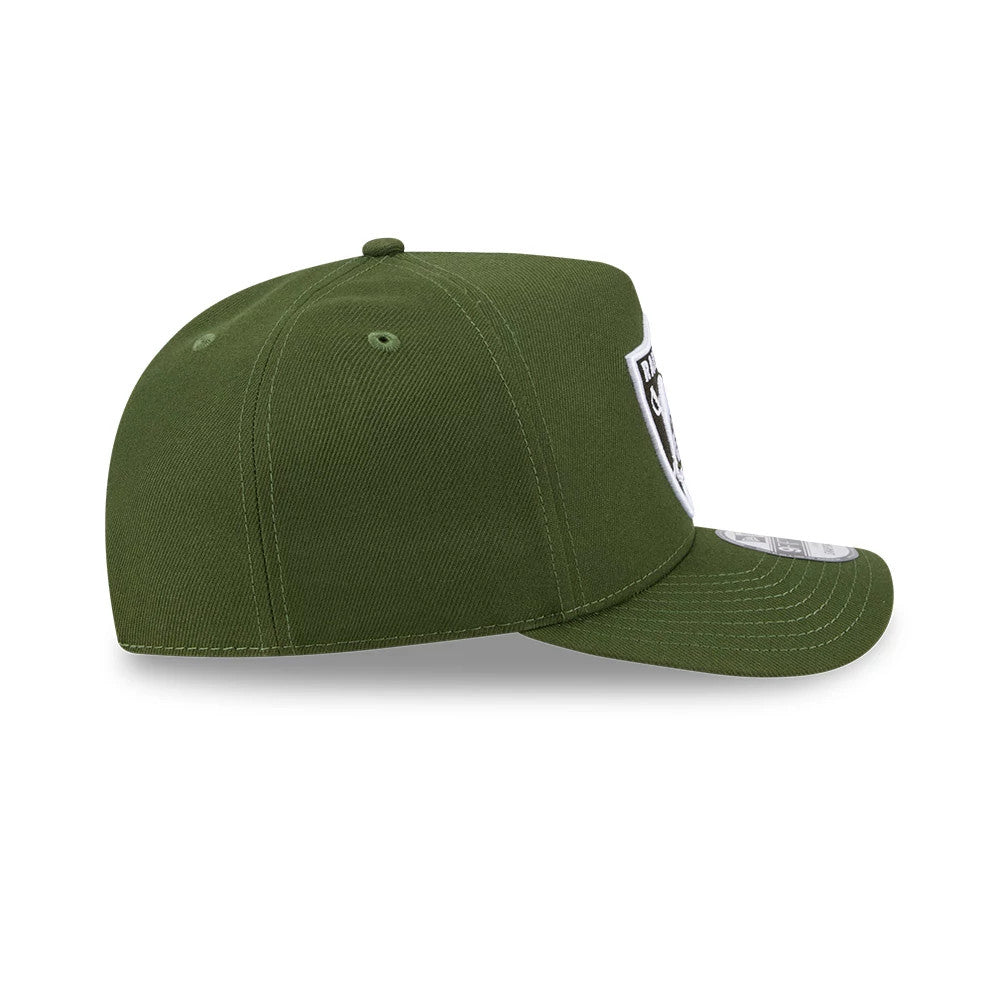 Pictured is this NFL Rifle Green Las Vegas Raiders 9FIFTY A-Frame Snapback cap in dark green. 6