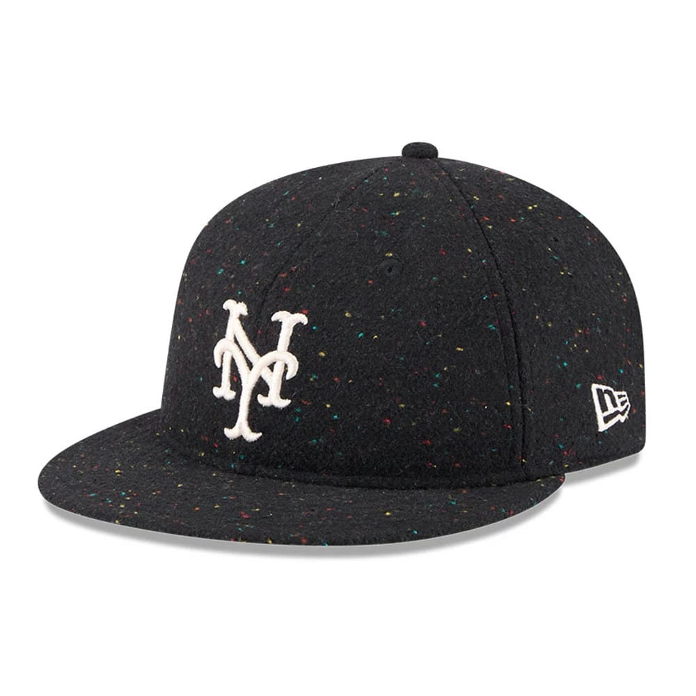 Pictured is this MLB Speckled Wool New York Mets Retro Crown 9FIFTY cap in black. 1