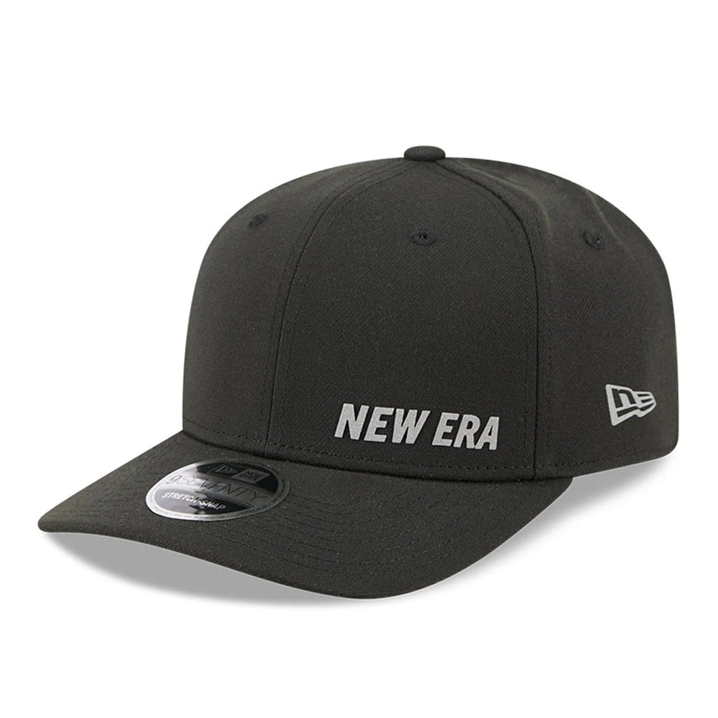 Pictured is this New Era Flawless 9SEVENTY Stretch Snap cap in black. 1