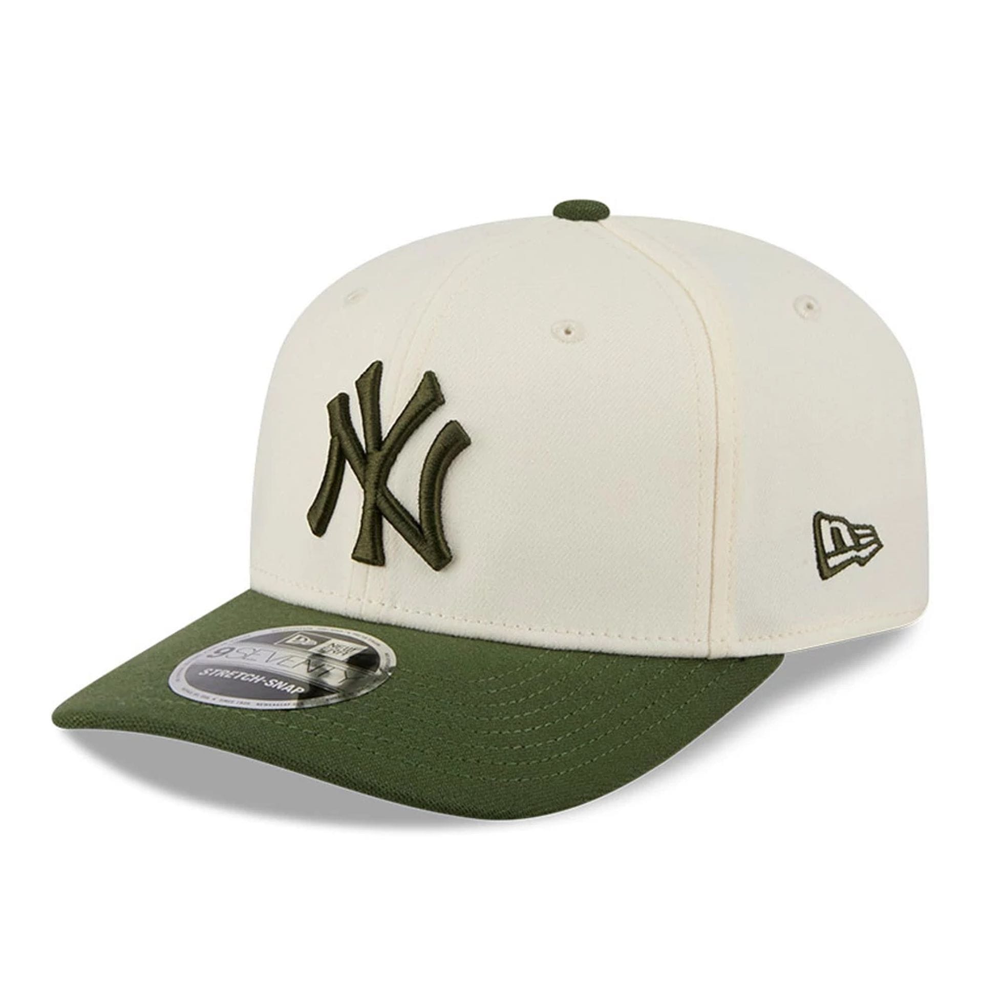 Pictured is this MLB Rifle Green New York Yankees 9SEVENTY Stretch Snap cap in white. 1