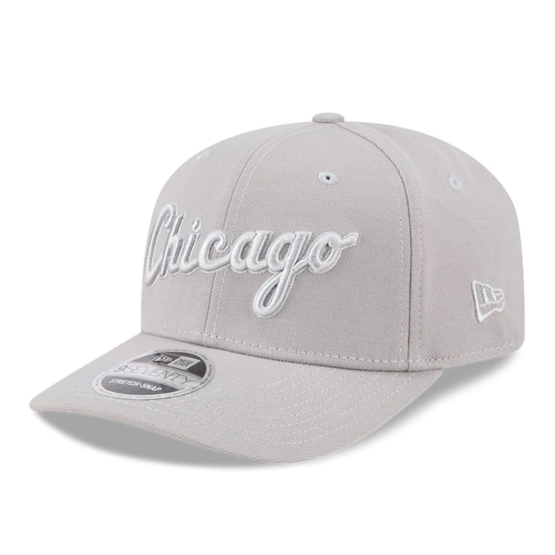 Pictured is this NBA Script Chicago Bulls 9SEVENTY Stretch Snap cap in grey. 1
