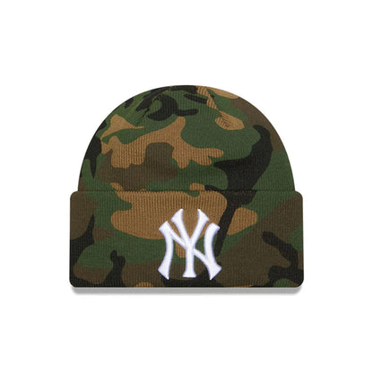Pictured is this MLB Camo New York Yankees Cuff Knit Beanie cap in green. 1
