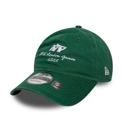 This is a New York Jets NFL International Series Games London 2025 Green 9TWENTY Adjustable Cap 4