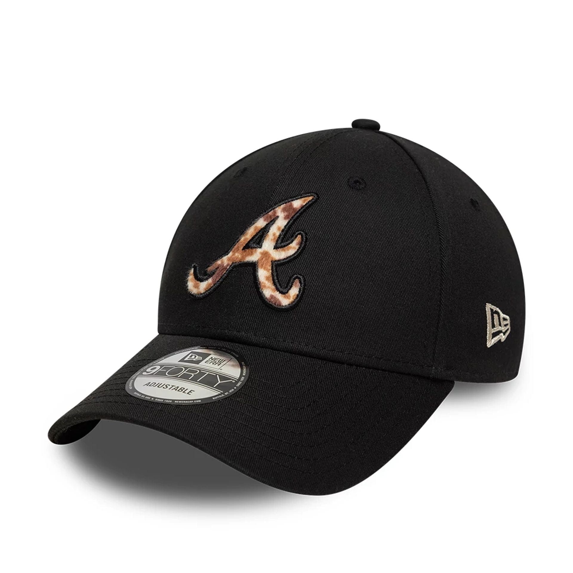 This is a Atlanta Braves Animal Print Black 9FORTY Adjustable Cap 1
