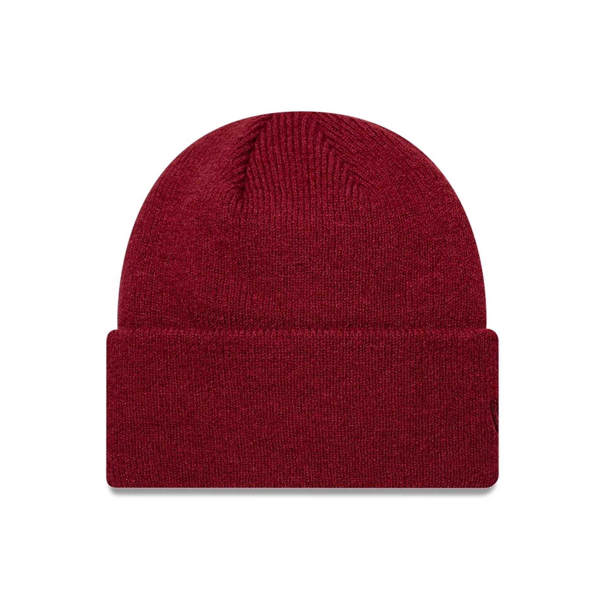 Pictured is this New Era Borg Cuff knit Beanie hat in dark red. 1