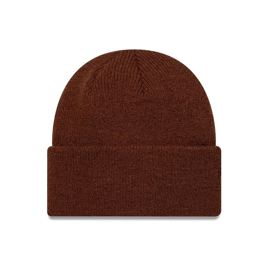 Pictured is this New Era Borg Cuff knit Beanie hat in dark brown. 1