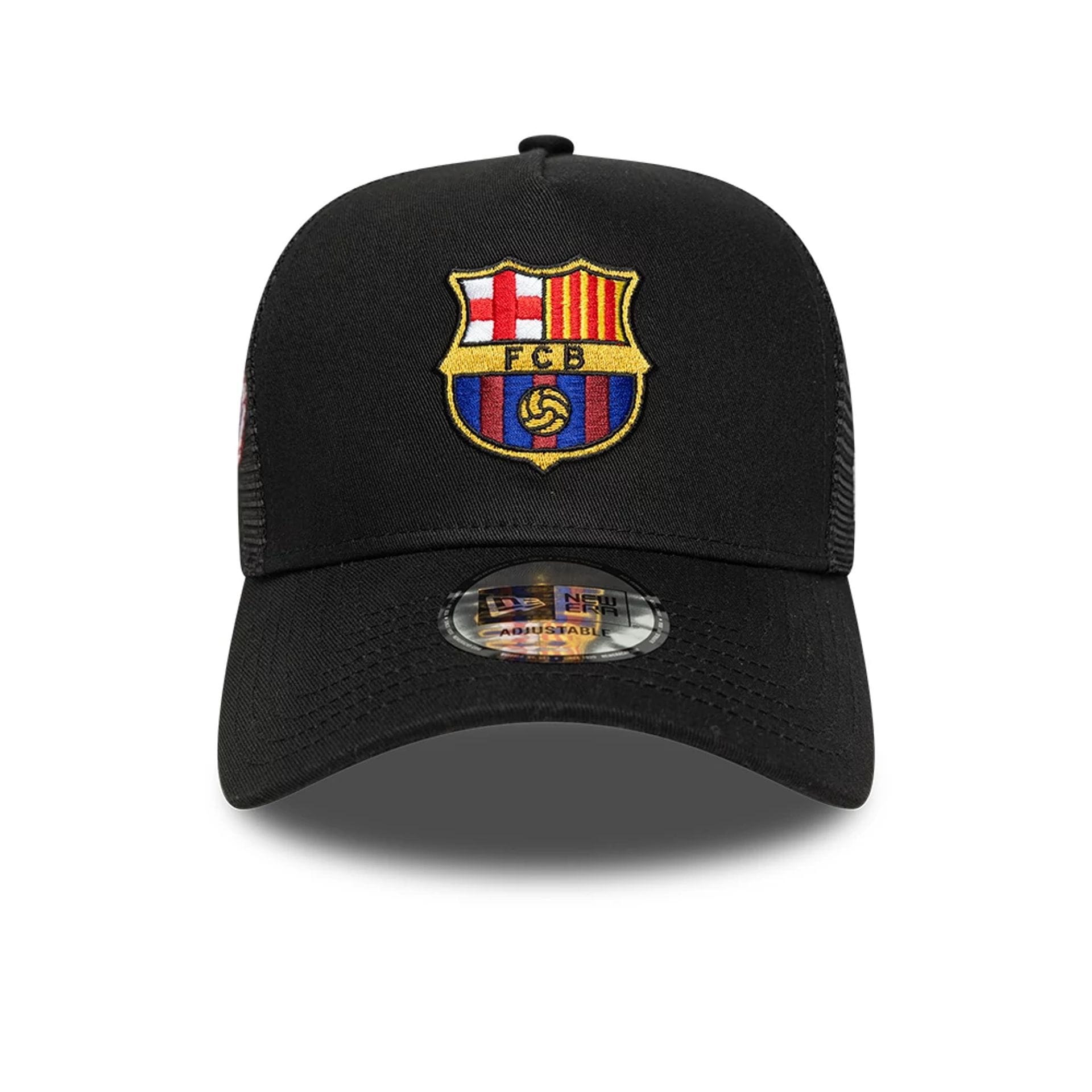 This is a FC Barcelona Patch Black 9FORTY A-Frame Trucker Adjustable Cap 2