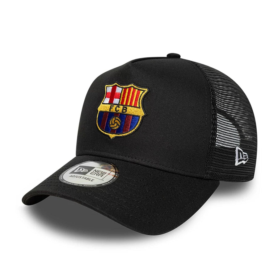 This is a FC Barcelona Patch Black 9FORTY A-Frame Trucker Adjustable Cap 3