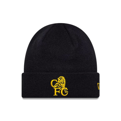 Pictured is this Core Retro Chelsea FC Cuff knit Beanie hat in navy. 1